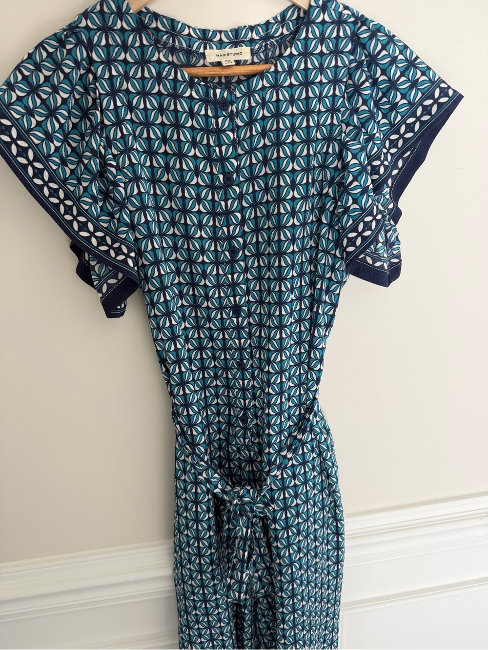 Max Studio Womens Blue Print Capri Jumpsuit Size Xs - Picture 1 of 8